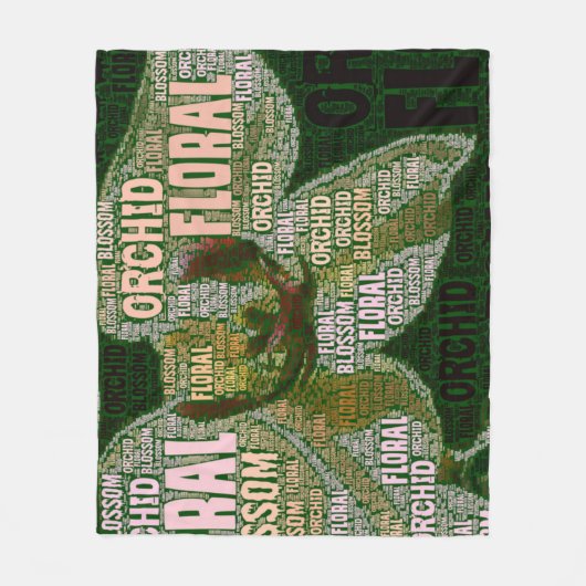 Orchid Blumenblussel über grüne Word-Wolke Fleecedecke (Vorderseite)