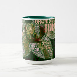 Orchid Blumenblussel über grüne Word-Wolke Tasse