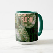 Orchid Blumenblussel über grüne Word-Wolke Tasse (VorderseiteRechts)