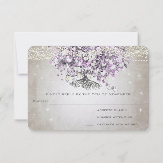 Orchid Blush Lavender Heart Leaf Tree Wedding RSVP (Vorderseite)