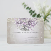 Orchid Blush Lavender Heart Leaf Tree Wedding RSVP Karte (Stehend Vorderseite)