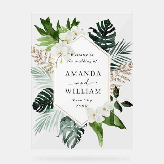 Orchid Bohemisch Greenery WEDDING Empfang Acrylschild (Vorderseite)