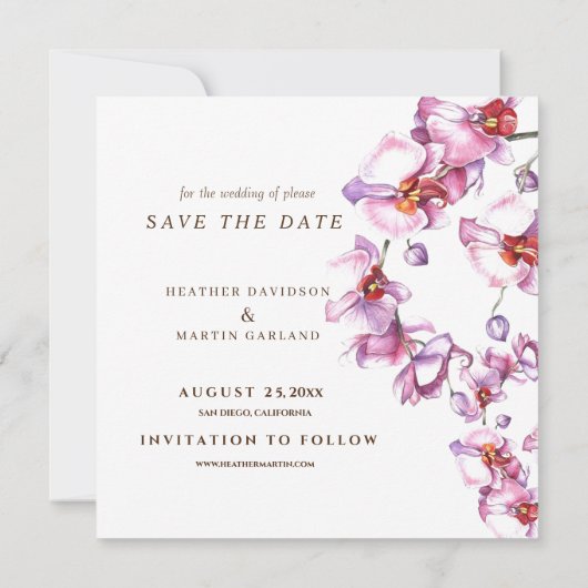 Orchid Chic Moderne Foto Hochzeit Save The Date (Rückseite)
