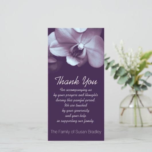Orchid dunkles Lila Beileid Vielen Dank Foto-Karte Dankeskarte (Stehend Vorderseite)