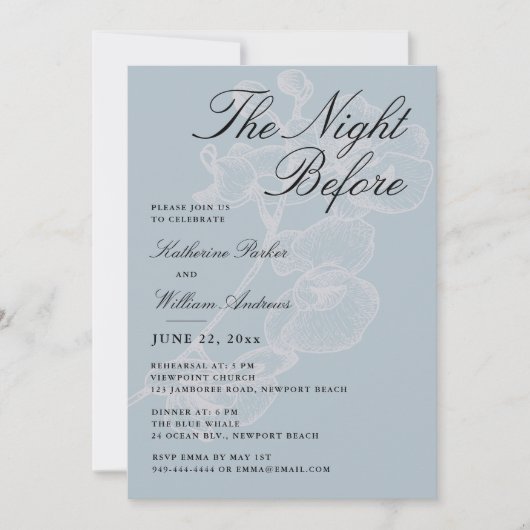 Orchid Dusty Blue Night Before Probe Dinner Einladung (Vorderseite)