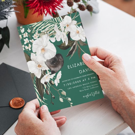 Orchid Elegant Emerald Floral Wedding Einladung