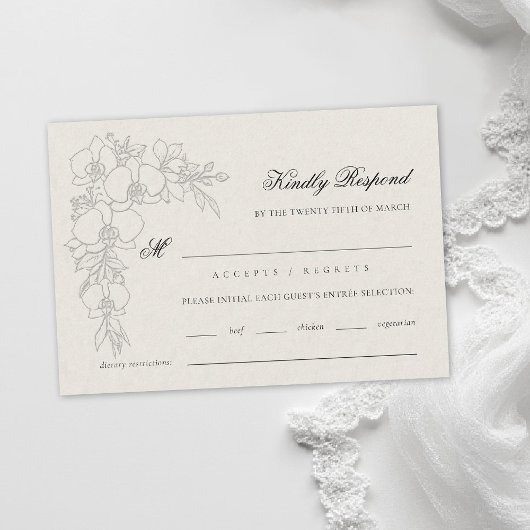 Orchid Elevated Ecru Formal Traditional Wedding RSVP Karte