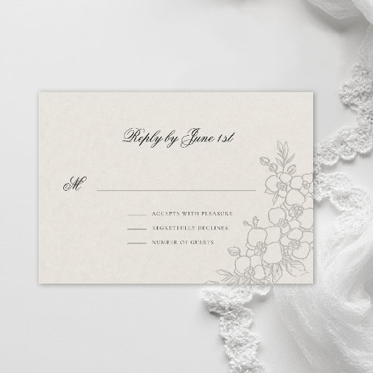Orchid Elevated Ecru Traditional Formal Wedding RSVP Karte