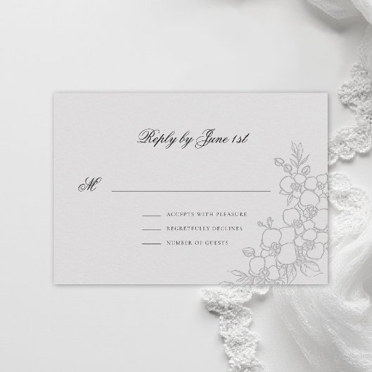 Orchid Elevated Ivory Traditional Formal Wedding RSVP Karte