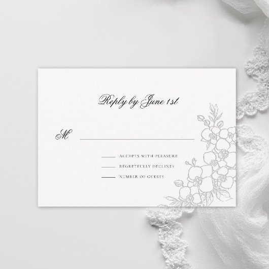 Orchid Elevated White Traditional Formal Wedding RSVP Karte