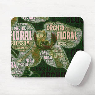Orchid Floral Blossom Green Back Word Cloud Mousepad