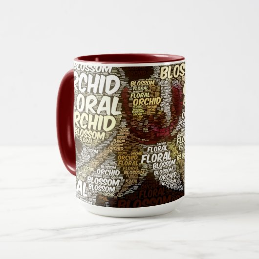 Orchid Floral Blossom Typografie über Marsala Tasse (Vorderseite Links)