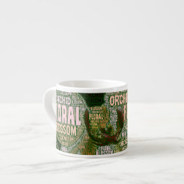 Orchid floral Blossom über Burgund Word Cloud Espressotasse