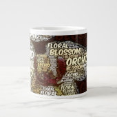 Orchid floral Blossom über Burgund Word Cloud Jumbo-Tasse (Vorderseite)