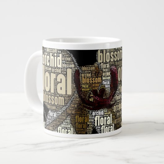 Orchid floral Blossom über schwarze Word Cloud Jumbo-Tasse (Vorderseite Links)