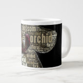 Orchid floral Blossom über schwarze Word Cloud Jumbo-Tasse (Vorderseite Rechts)