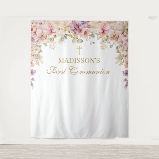 Orchid Floral First Communion Backdrop Wandteppich (Vorderseite)