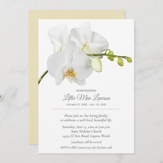 Orchid floral Gedenkfeier Einladung (Vorne/Hinten)