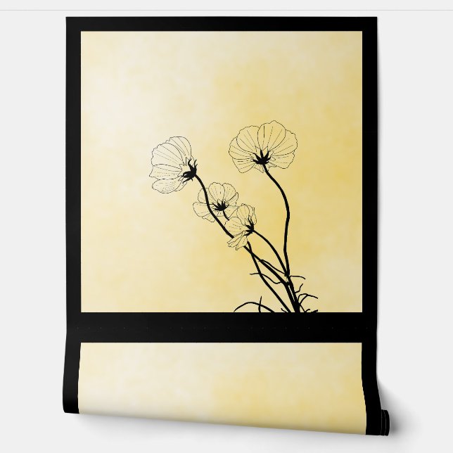 orchid floral line art on yellow tapete (Abrollen)