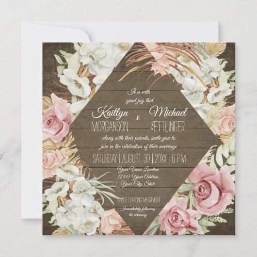 Orchid florale Pampas Palmblätterblättern Rustikal Einladung (Vorderseite)