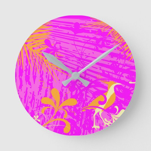 Orchid Golden Rod Springtime Bird Runde Wanduhr (Vorderseite)