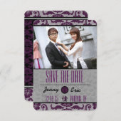 Orchid Grey Chinese Brocade Save the Date (Vorne/Hinten)