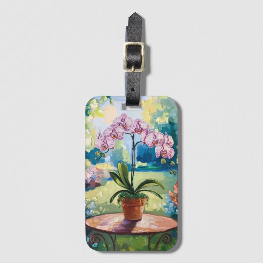Orchid in einer Potmalerei Botanischer Kunst Gepäckanhänger (Vorderseite Vertikal)