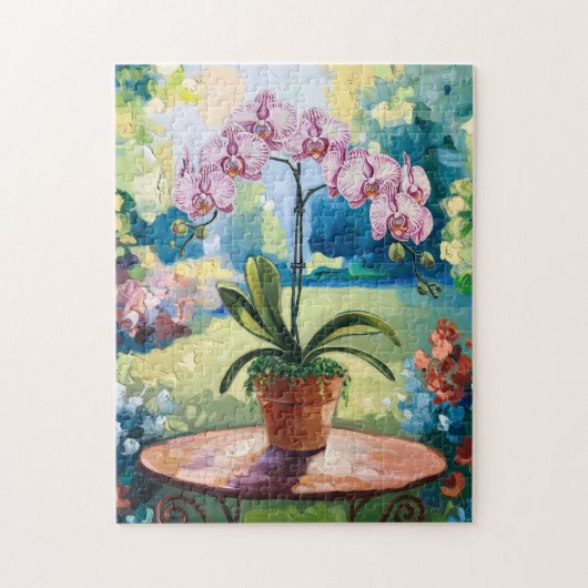 Orchid in einer Potmalerei Botanischer Kunst Puzzle (Vertikal)