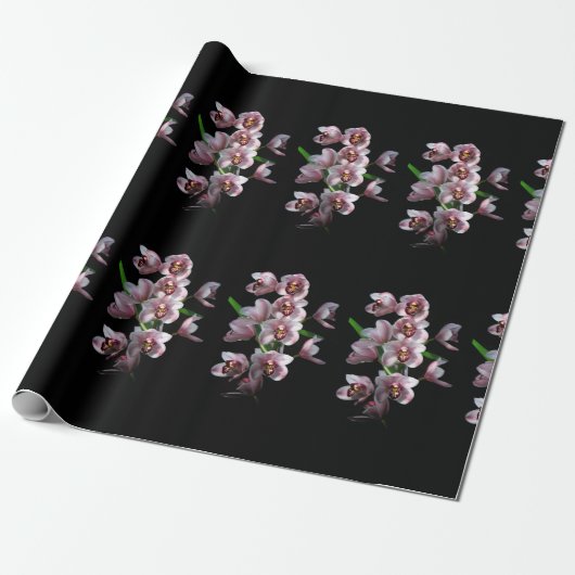 Orchid Insanity auf schwarz Geschenkpapier (Ungerollt)