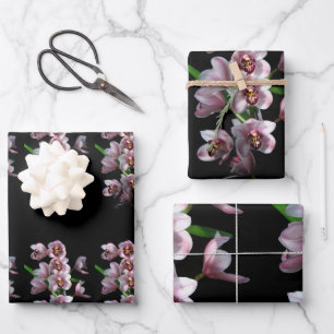 Orchid Insanity auf schwarz Geschenkpapier Set