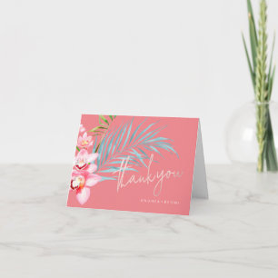 Orchid Isle, Pink+Blue Tropical Floral Vielen Dank Dankeskarte