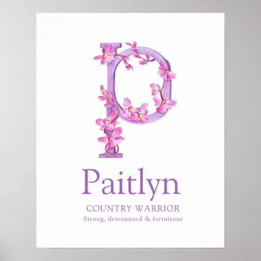 Orchid Letter P Paitlyn individuelle Name Poster (Vorne)