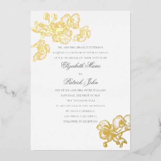 Orchid Liebe Pure formale Classic Heirloom Hochzei Folieneinladung (Vorderseite)