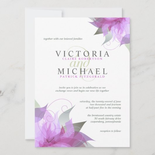Orchid Lila Floral Wedding Einladungen (Vorderseite)