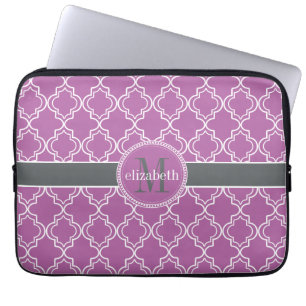 Orchid Lila marokkanisches Trellis Monogramm Laptopschutzhülle