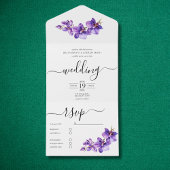 Orchid lila und weiße Script Hochzeit All In One Einladung