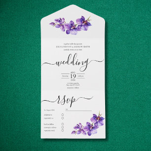 Orchid lila und weiße Script Hochzeit All In One Einladung