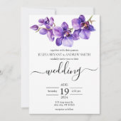 Orchid lila und weiße Script Hochzeit Einladung (Vorderseite)