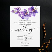 Orchid lila und weiße Script Hochzeit Einladung
