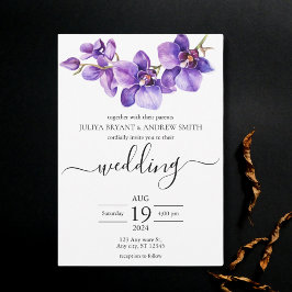 Orchid lila und weiße Script Hochzeit Einladung