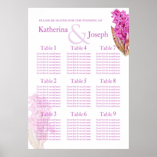 Orchid lila Wedding Table Planner 1-9 Poster (Vorne)