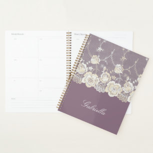Orchid Lila White Lace Floral Planer