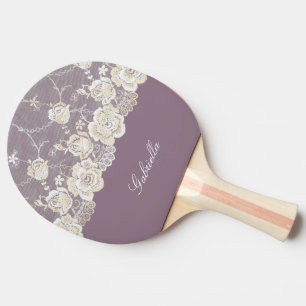 Orchid Lila White Lace Floral Tischtennis Schläger