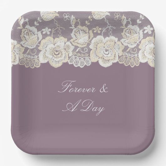 Orchid Lila White Lace Floral Wedding Pappteller (Vorderseite)