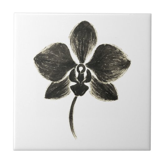 Orchid Line Drawing – Ink Floral Design on Fliese (Vorderseite)