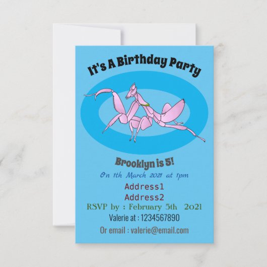 Orchid mantis Cartoon Illustration Einladung (Vorderseite)