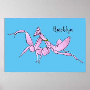 Orchid mantis Cartoon Illustration Poster