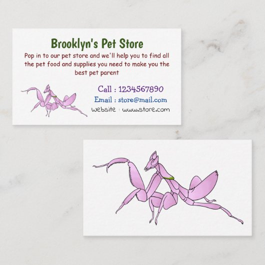 Orchid mantis Cartoon Illustration Visitenkarte (Vorne/Hinten)