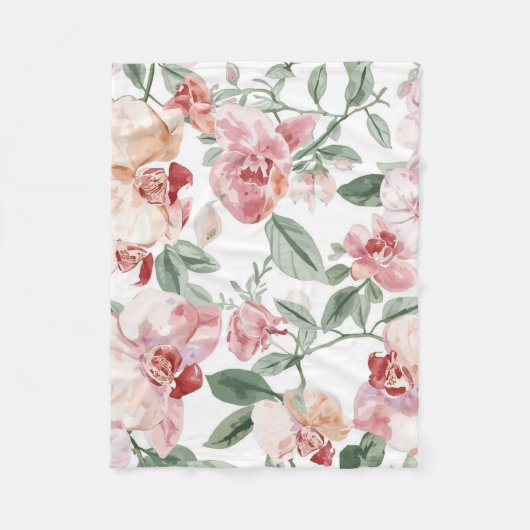 Orchid Meadow Watercolor Floral Blushing Botanical Fleecedecke (Vorderseite)