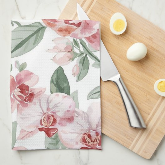 Orchid Meadow Watercolor Floral Blushing Botanical Geschirrtuch (Viertel Falte)